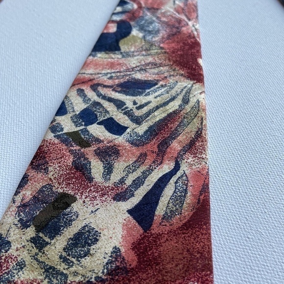 𝅺steel Vintage 90s Silk Burgundy Rose Navy Tie - Picture 5 of 6